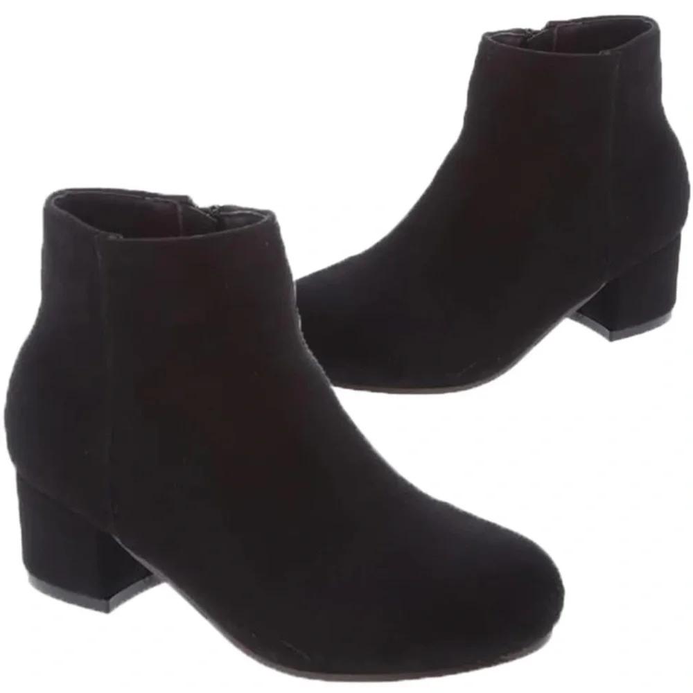 Kids Black Faux Suede Ankle Boots